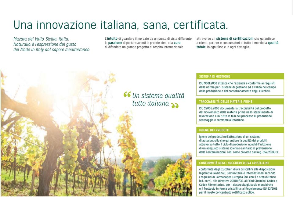 sistema di certificazioni che garantisce a clienti, partner e consumatori di tutto il mondo la qualità totale. In ogni fase e in ogni dettaglio. Un sistema qualità tutto italiano.