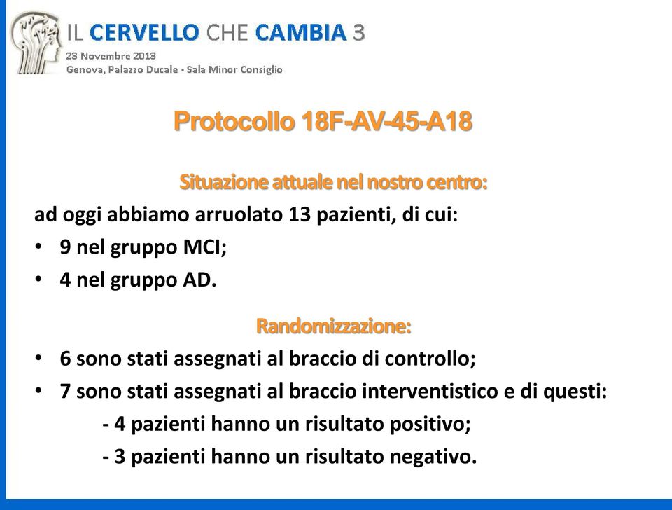 6 sono stati assegnati al braccio di controllo; 7 sono stati