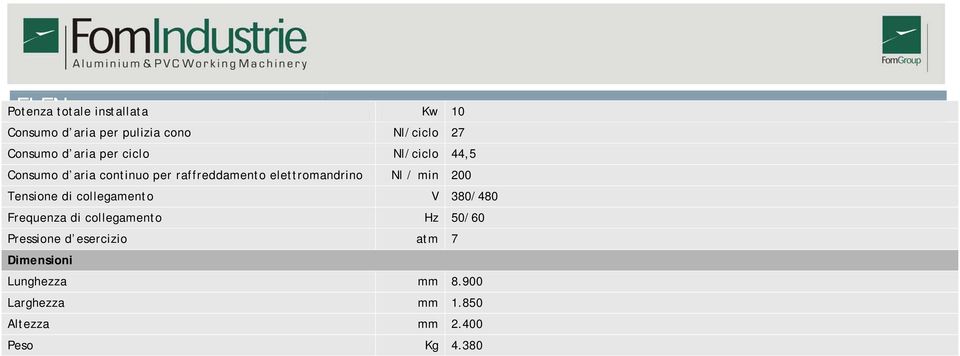 elettromandrino Nl / min 200 Tensione di collegamento V 380/480 Frequenza di collegamento Hz 50/60