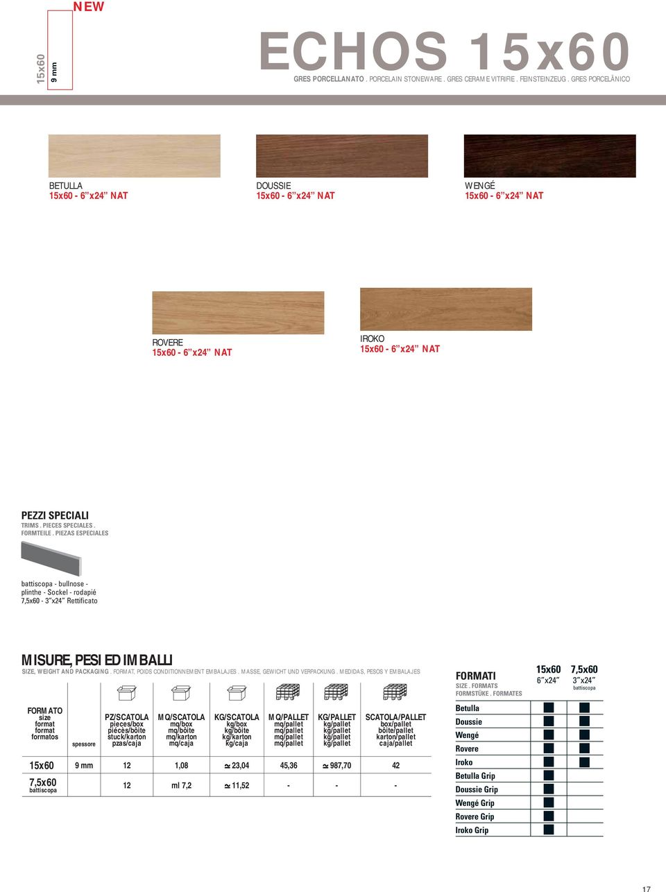 PIEZAS ESPECIALES battiscopa - bullnose - plinthe - Sockel - rodapié 7,5x60-3 x24 Rettificato MISURE, PESI ED IMBALLI SIZE, WEIGHT AND PACKAGING. FORMAT, POIDS CONDITIONNEMENT EMBALAJES.