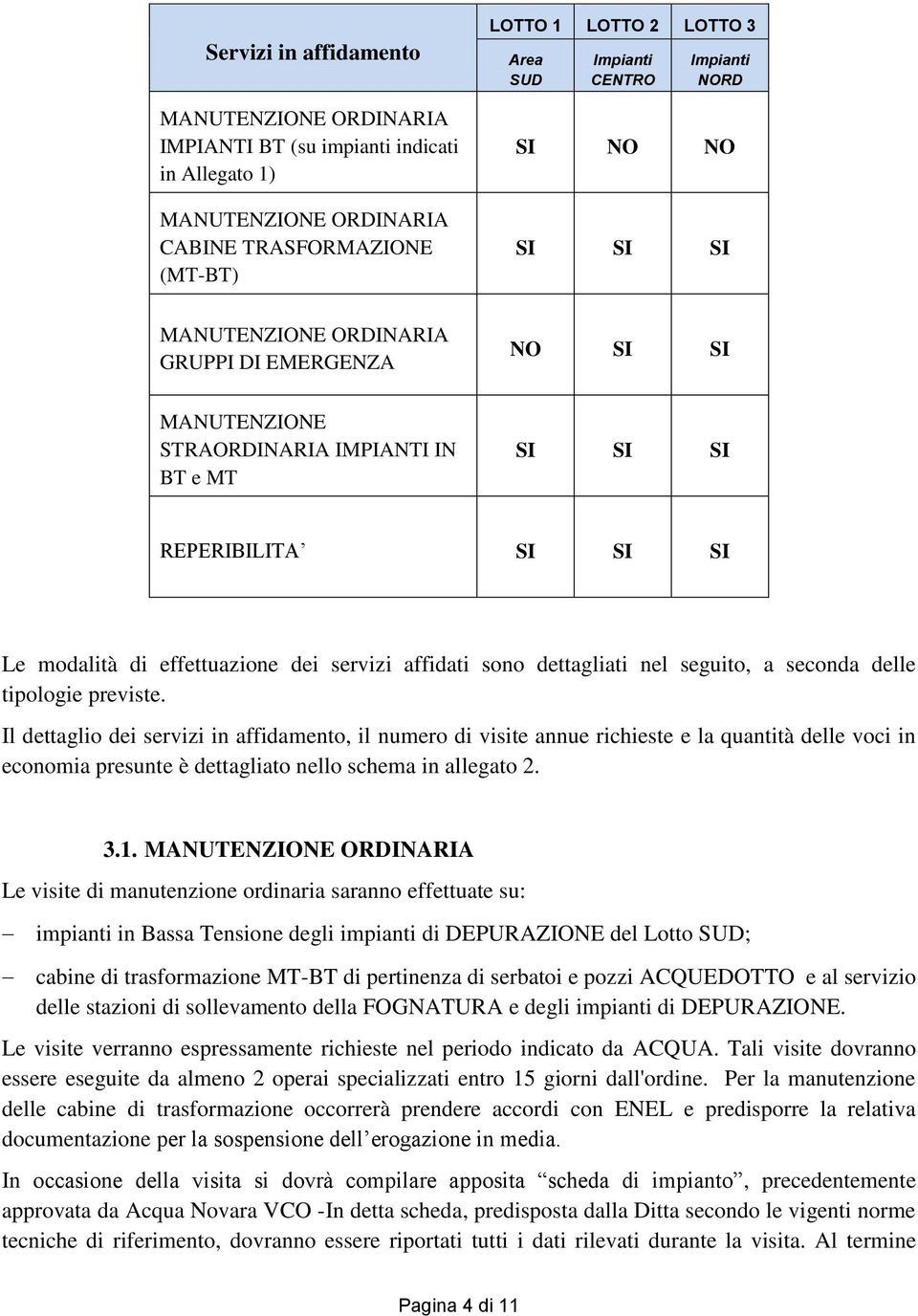 servizi affidati sono dettagliati nel seguito, a seconda delle tipologie previste.