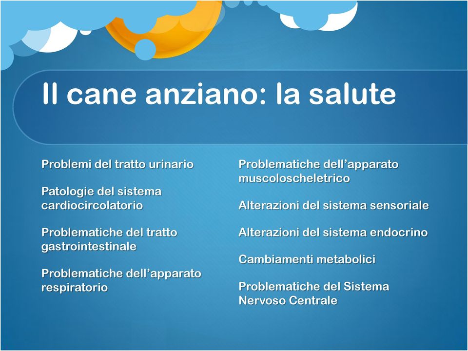 respiratorio Problematiche dell apparato muscoloscheletrico Alterazioni del sistema