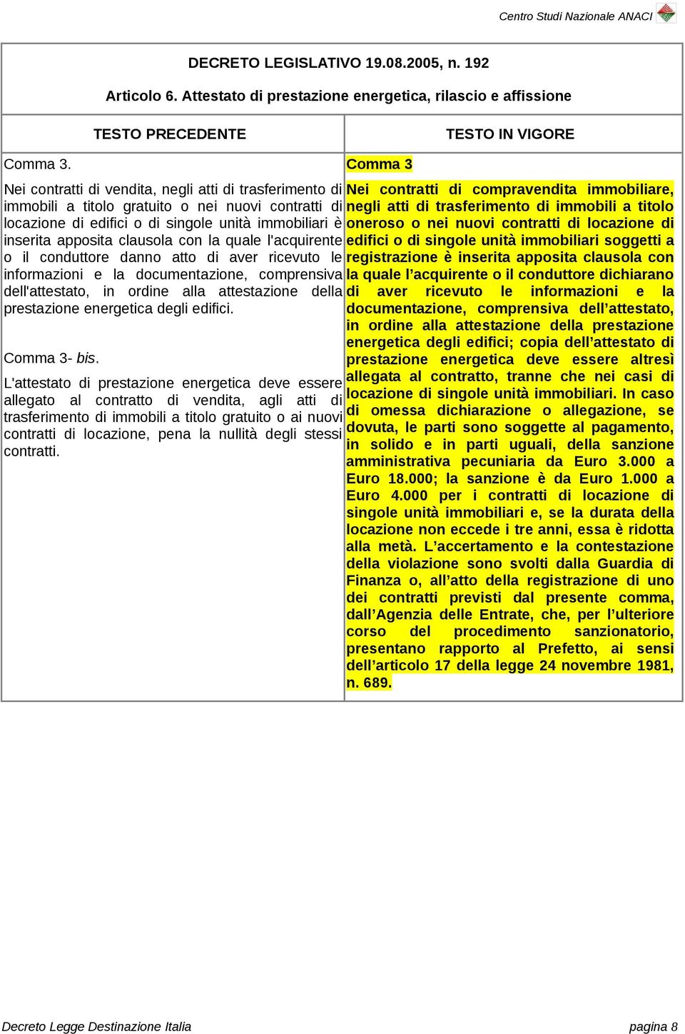 quale l'acquirente o il conduttore danno atto di aver ricevuto le informazioni e la documentazione, comprensiva dell'attestato, in ordine alla attestazione della prestazione energetica degli edifici.