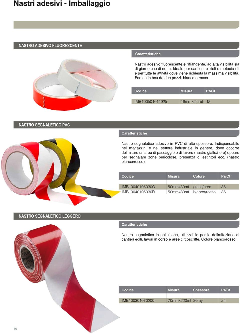 Misura Pz/Ct IMB100501011925 19mmx2,5mt 12 NASTRO SEGNALETICO PVC Nastro segnaletico adesivo in PVC di alto spessore.