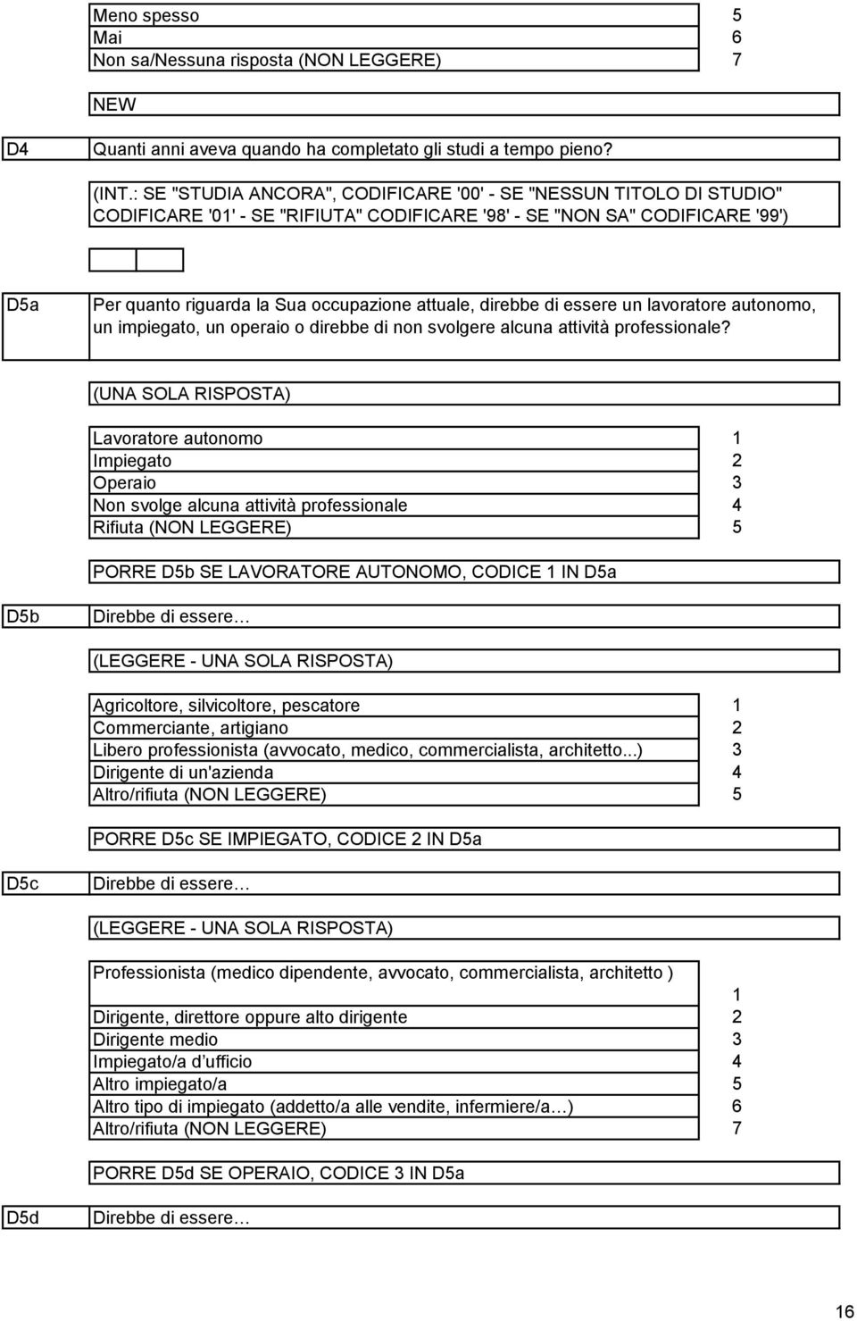 direbbe di essere un lavoratore autonomo, un impiegato, un operaio o direbbe di non svolgere alcuna attività professionale?