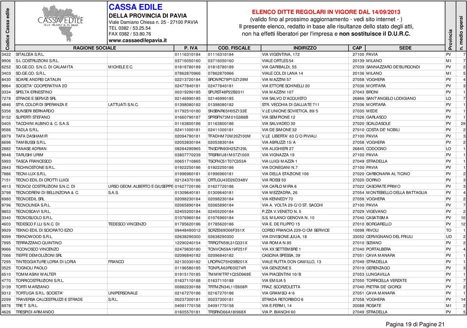 I, 55 27039 SANNAZZARO DE'BURGONDI PV 2 3403 SO.GE.CO. S.R.L.