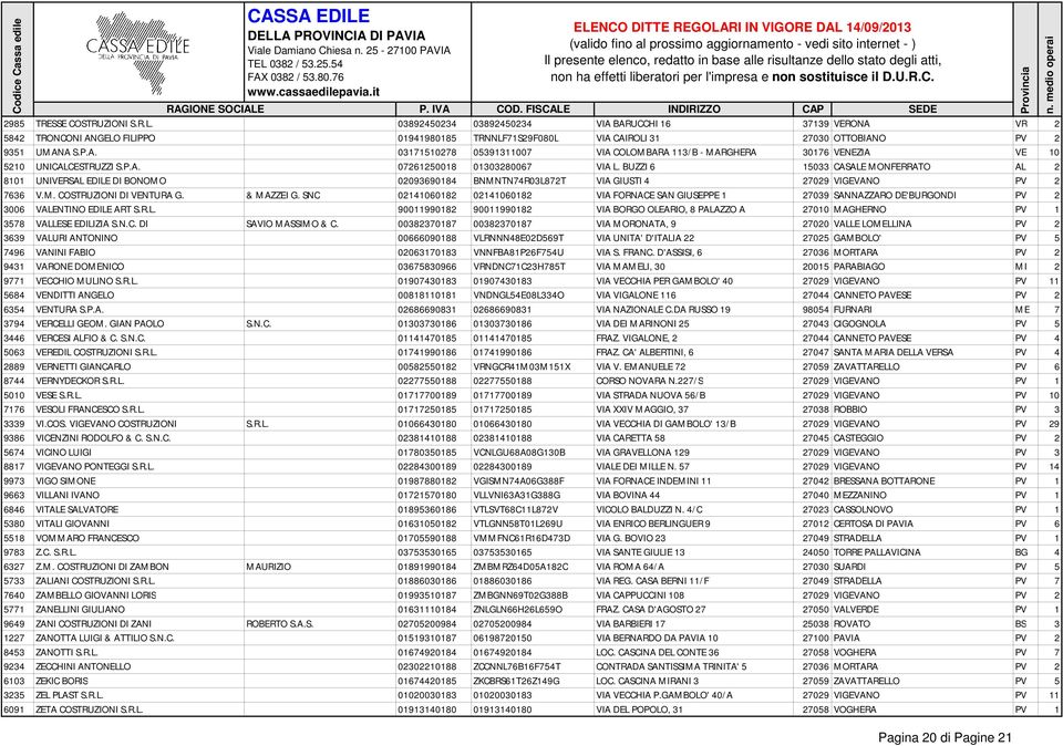 & MAZZEI G. SNC 02141060182 02141060182 VIA FORNACE SAN GIUSEPPE 1 27039 SANNAZZARO DE'BURGONDI PV 2 3006 VALE