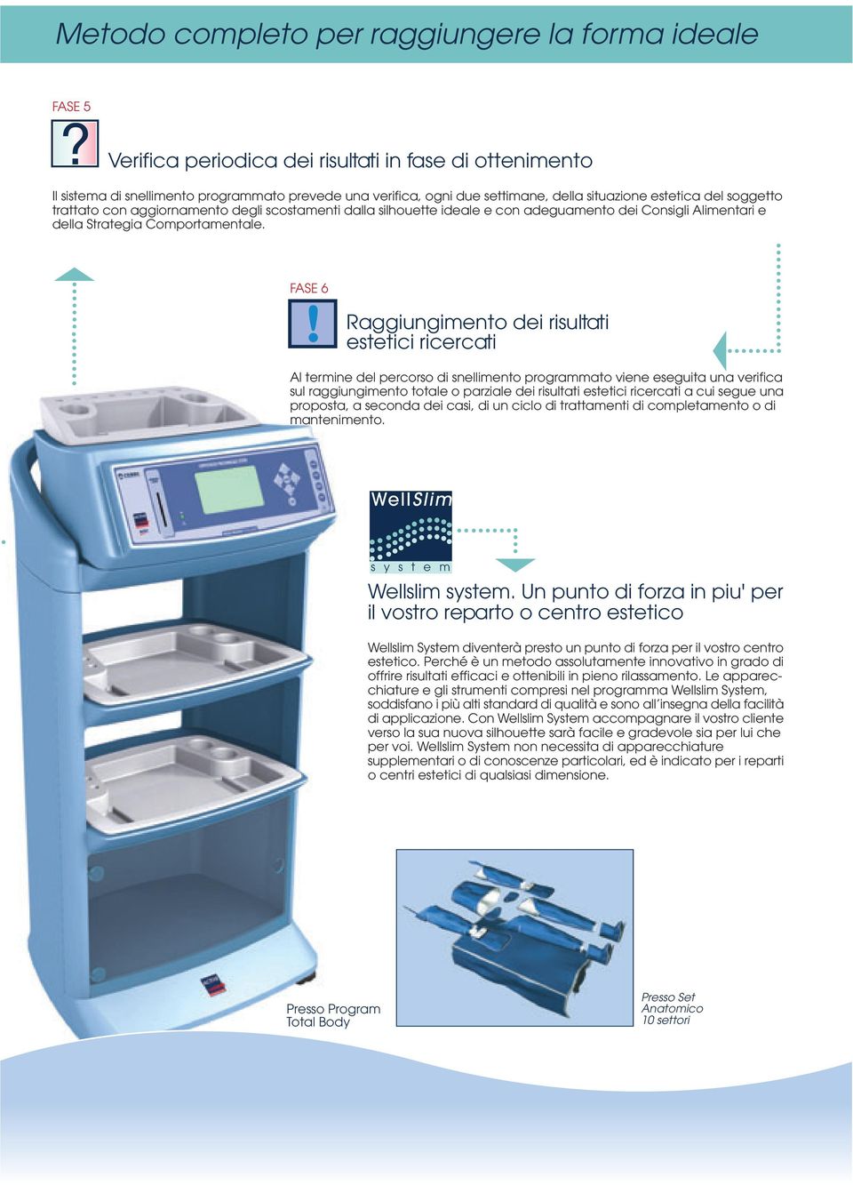 FASE 6 Raggiungimento dei risultati estetici ricercati Al termine del percorso di snellimento programmato viene eseguita una verifica sul raggiungimento totale o parziale dei risultati estetici