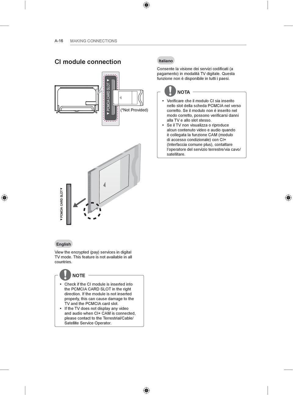 Se il modulo non è inserito nel modo corretto, possono verificarsi danni alla TV e allo slot stesso.