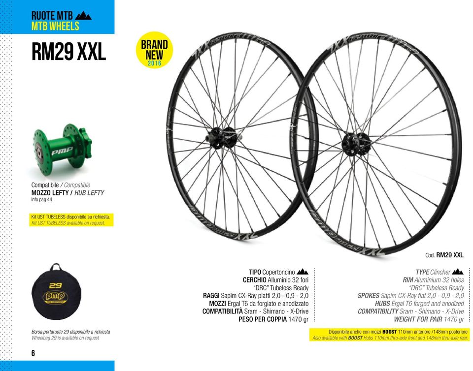 coppia 1470 gr Type Clincher Rim Aluminium 32 holes drc Tubeless Ready Spokes Sapim CX-Ray flat 2,0-0,9-2,0 Hubs Ergal T6 forged and anodized Compatibility Sram - Shimano - X-Drive Weight for pair