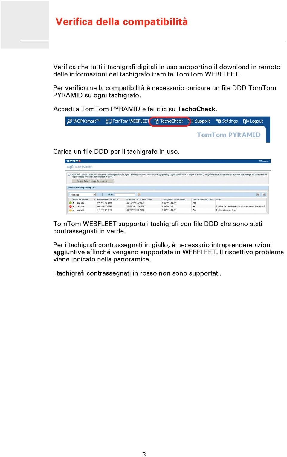 Carica un file DDD per il tachigrafo in uso. TomTom WEBFLEET supporta i tachigrafi con file DDD che sono stati contrassegnati in verde.