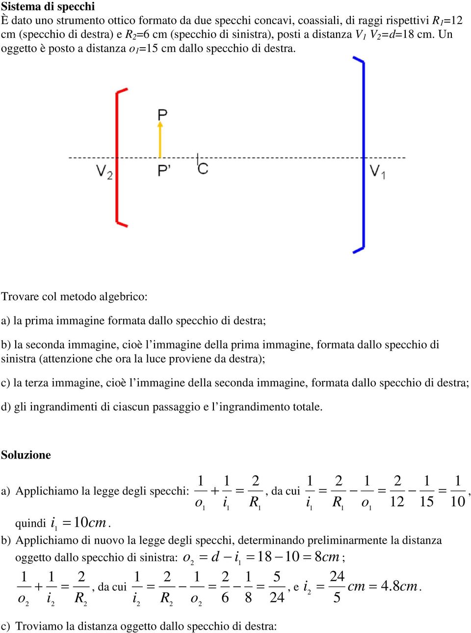 Trvare cl metd algebrc: a) la prma mmagne rmata dall specch d destra; b) la secnda mmagne, cè l mmagne della prma mmagne, rmata dall specch d snstra (attenzne che ra la luce prvene da destra); c) la