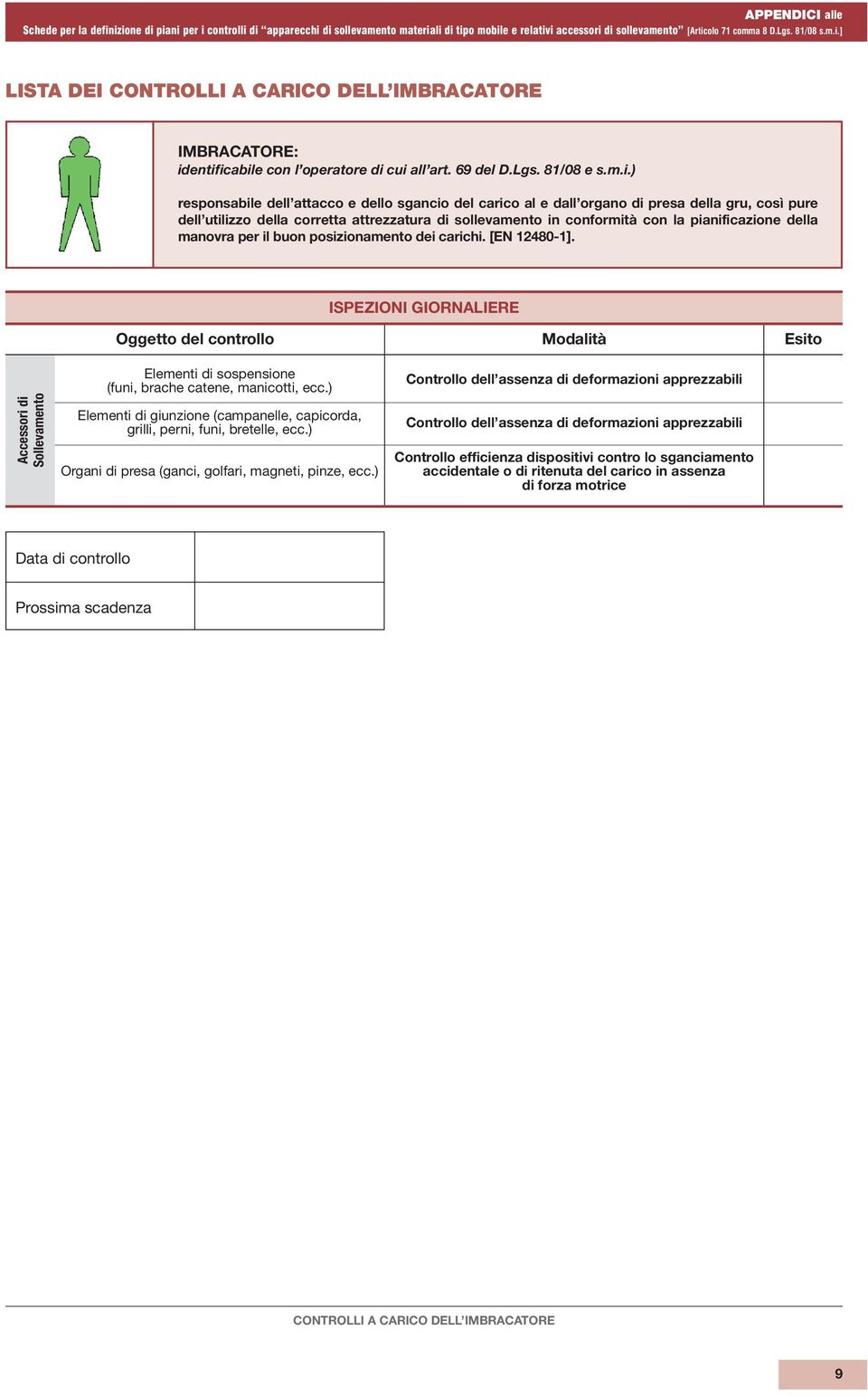 corretta attrezzatura di sollevamento in conformità con la pianificazione della manovra per il buon posizionamento dei carichi. [EN 12480-1].