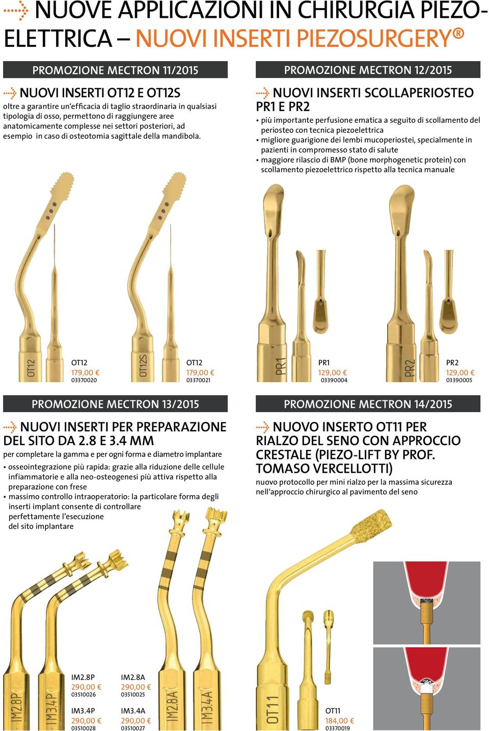 PROMOZIONE MECTRON 12/2015 Û NUOVI SERTI SCOLLAPERIOSTEO PR1 E PR2 più importante perfusione ematica a seguito di scollamento del periosteo con tecnica piezoelettrica migliore guarigione dei lembi