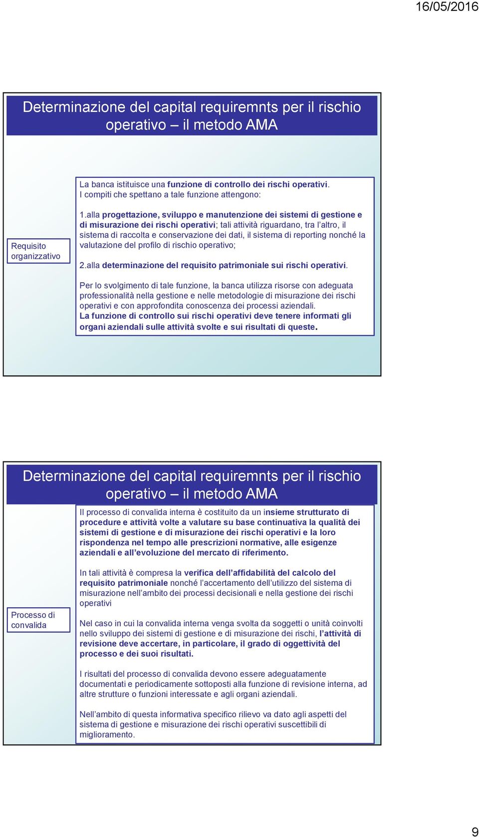 alla progettazione, sviluppo e manutenzione dei sistemi di gestione e di misurazione dei rischi operativi; tali attività riguardano, tra l altro, il sistema di raccolta e conservazione dei dati, il