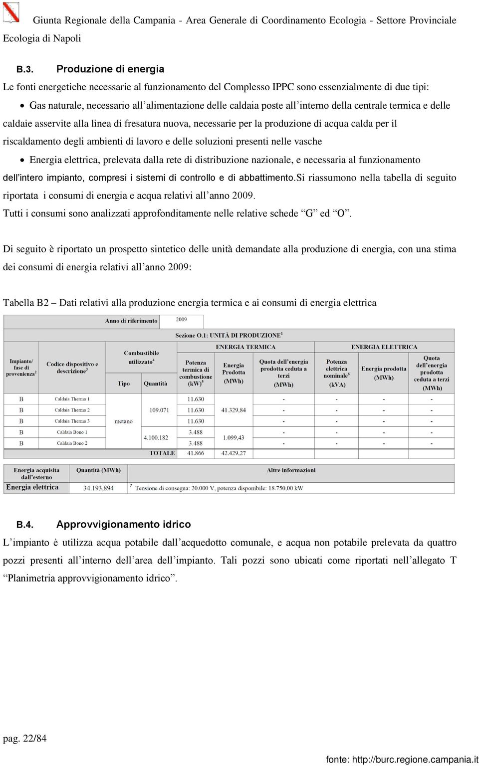 presenti nelle vasche Energia elettrica, prelevata dalla rete di distribuzione nazionale, e necessaria al funzionamento dell intero impianto, compresi i sistemi di controllo e di abbattimento.