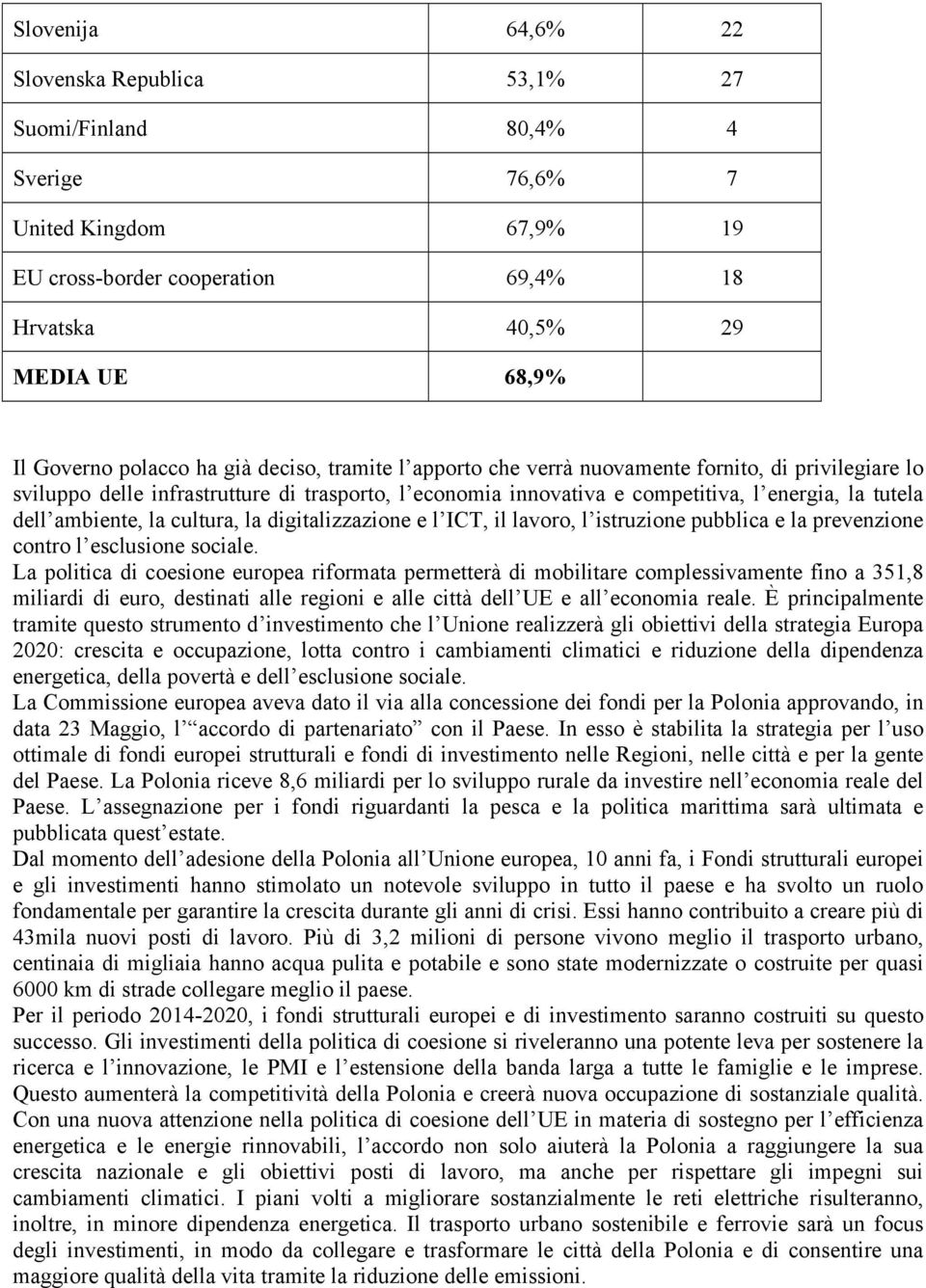 la cultura, la digitalizzazione e l ICT, il lavoro, l istruzione pubblica e la prevenzione contro l esclusione sociale.