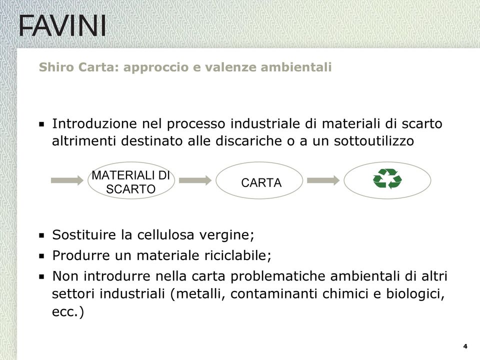 o a un sottoutilizzo MATERIALI DI SCARTO CARTA! Sostituire la cellulosa vergine;!