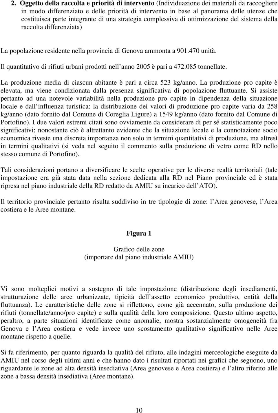 Il quantitativo di rifiuti urbani prodotti nell anno 2005 è pari a 472.085 tonnellate. La produzione media di ciascun abitante è pari a circa 523 kg/anno.