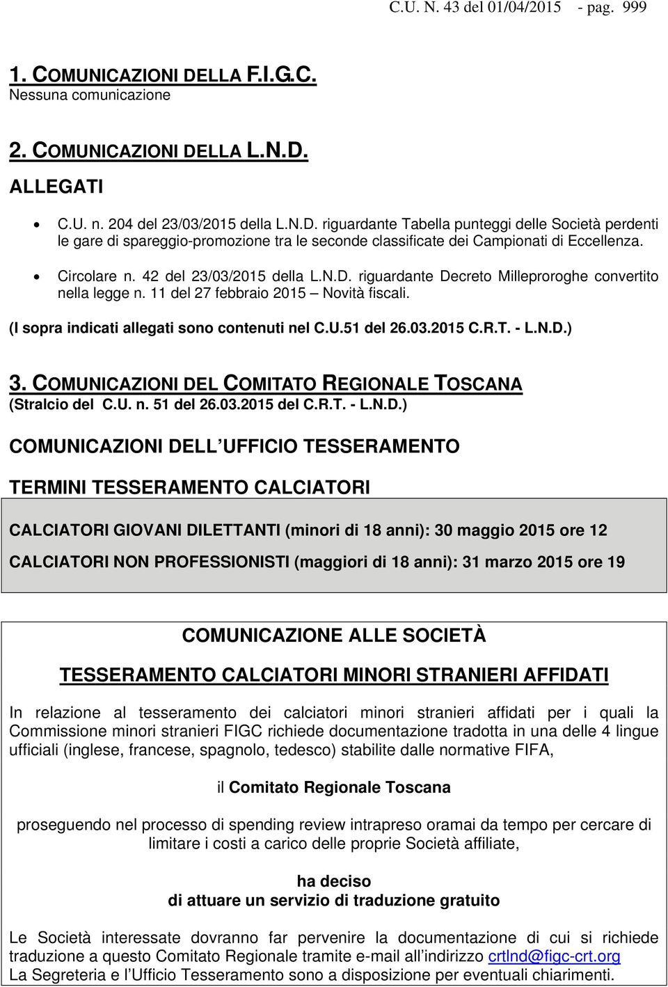 51 del 26.03.2015 C.R.T. - L.N.D.