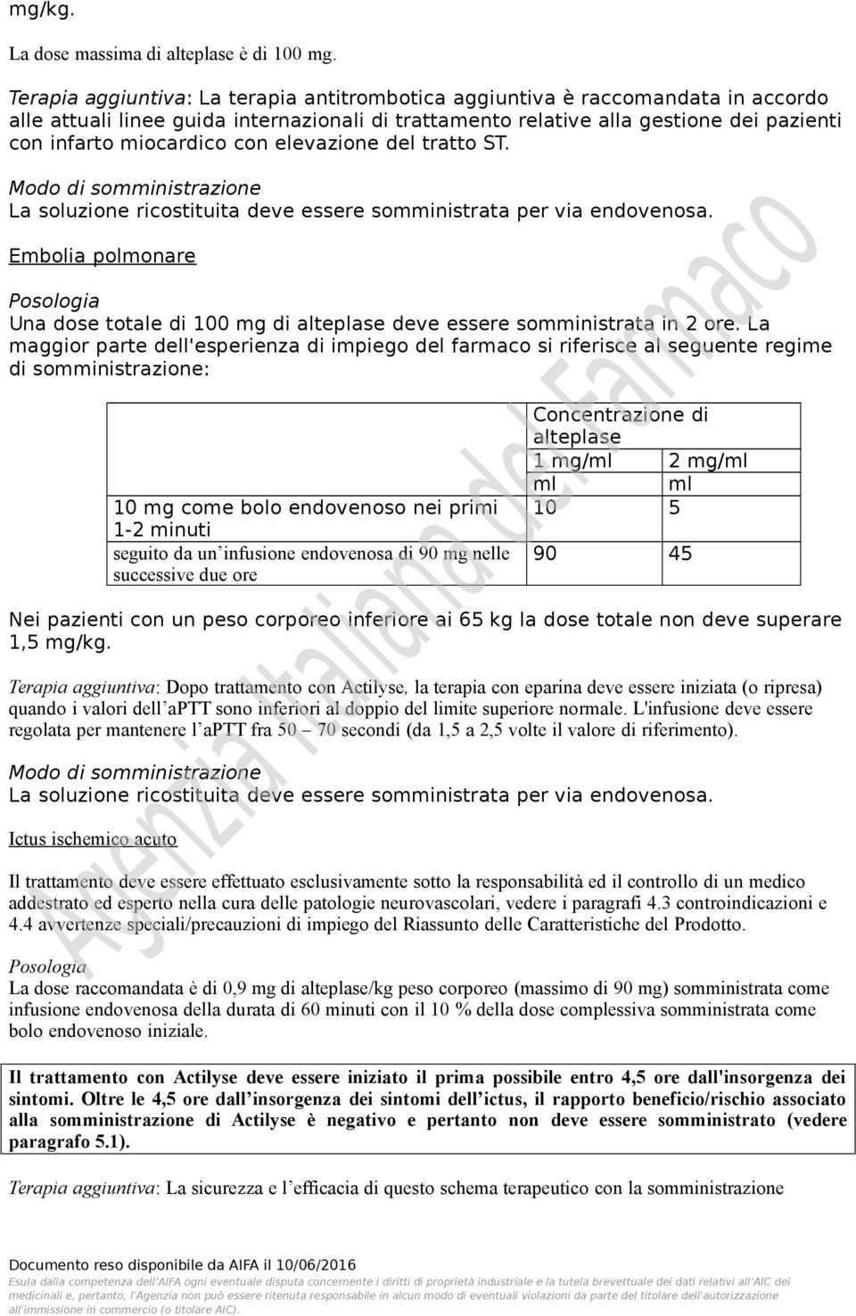 con elevazione del tratto ST. Modo di somministrazione La soluzione ricostituita deve essere somministrata per via endovenosa.