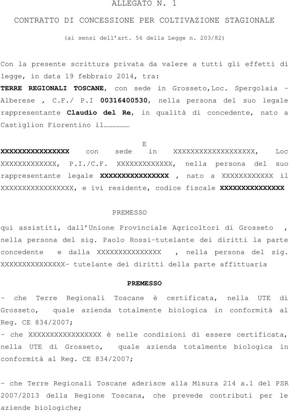 I 00316400530, nella persona del suo legale rappresentante Claudio del Re, in qualità di concedente, nato a Castiglion Fiorentino il E XXXXXXXXXXXXXXXX con sede in XXXXXXXXXXXXXXXXXXX, Loc