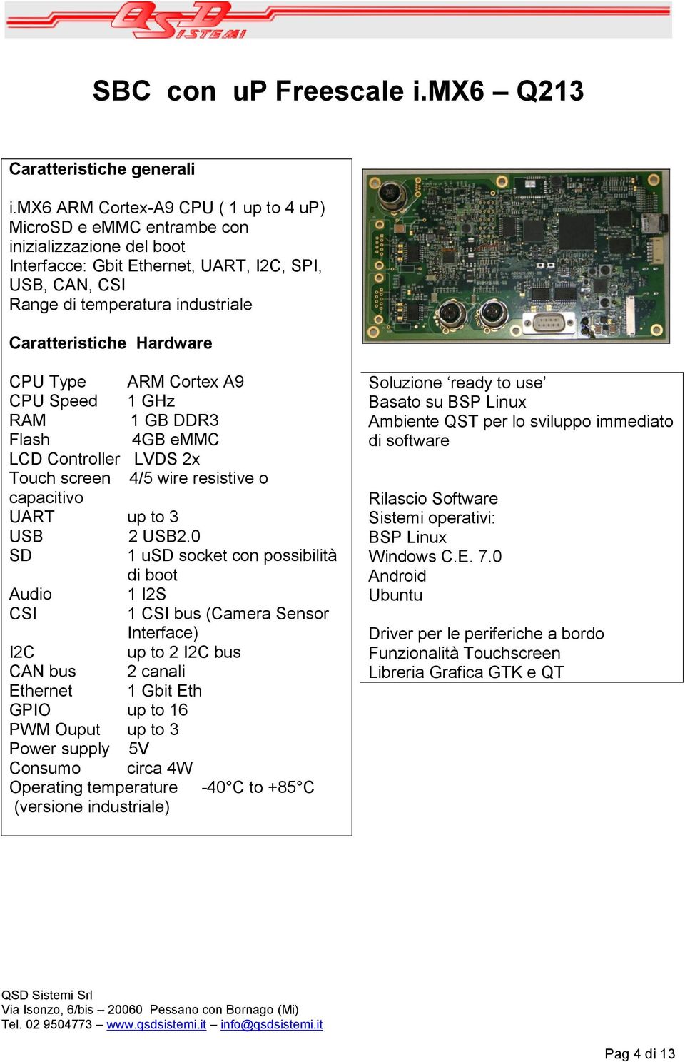 Cortex A9 CPU Speed 1 GHz RAM 1 GB DDR3 Flash 4GB emmc LCD Controller LVDS 2x Touch screen 4/5 wire resistive o capacitivo UART up to 3 USB 2 USB2.