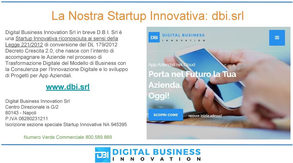 l'innovazione Digitale e lo sviluppo di Progetti per App Aziendali. www.dbi.