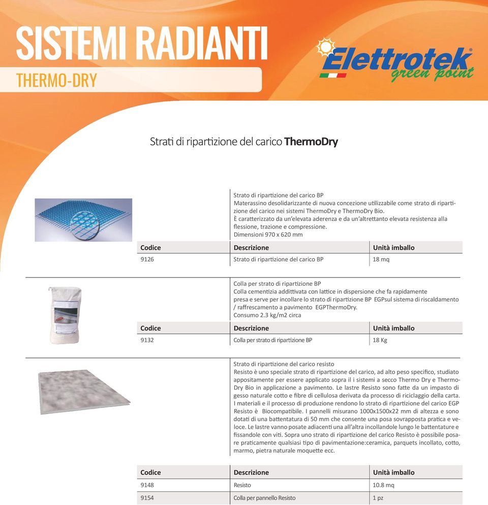 Dimensioni 970 x 620 mm 9126 Strato di ripartizione del carico BP 18 mq Colla per strato di ripartizione BP Colla cementizia addittivata con lattice in dispersione che fa rapidamente presa e serve