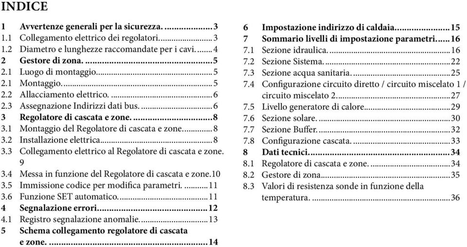 . 9 3.4 Messa in funzione del Regolatore di cascata e zone.10 3.5 Immissione codice per modifica parametri...11 3.6 Funzione SET automatico...11 4 Segnalazione errori...12 4.