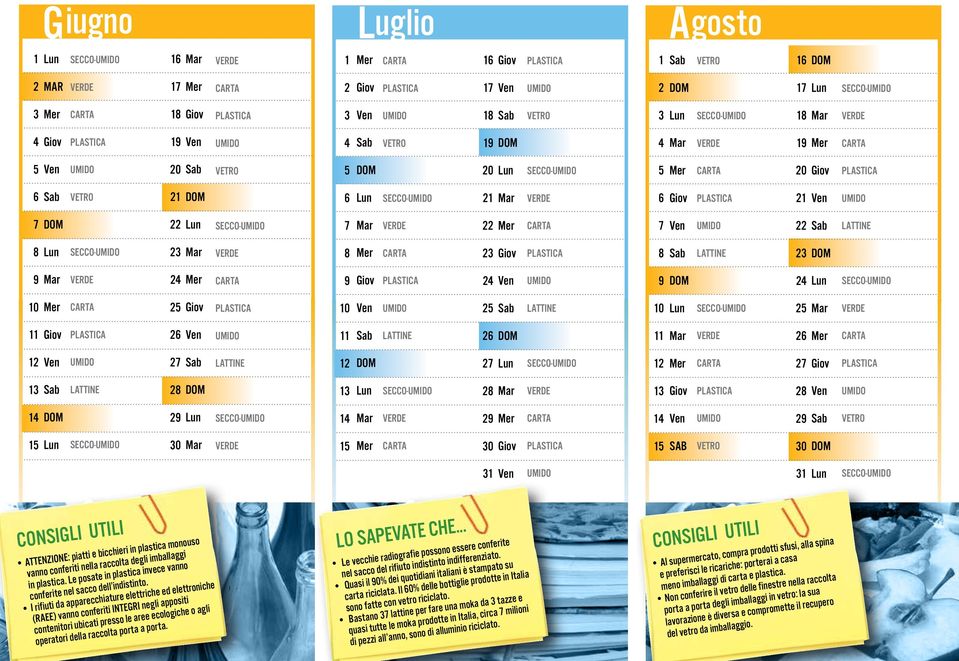 I rifiuti da apparecchiature elettriche ed elettroniche (RAEE) vanno conferiti INTEGRI negli appositi contenitori ubicati presso le aree ecologiche o agli operatori della raccolta porta a porta.