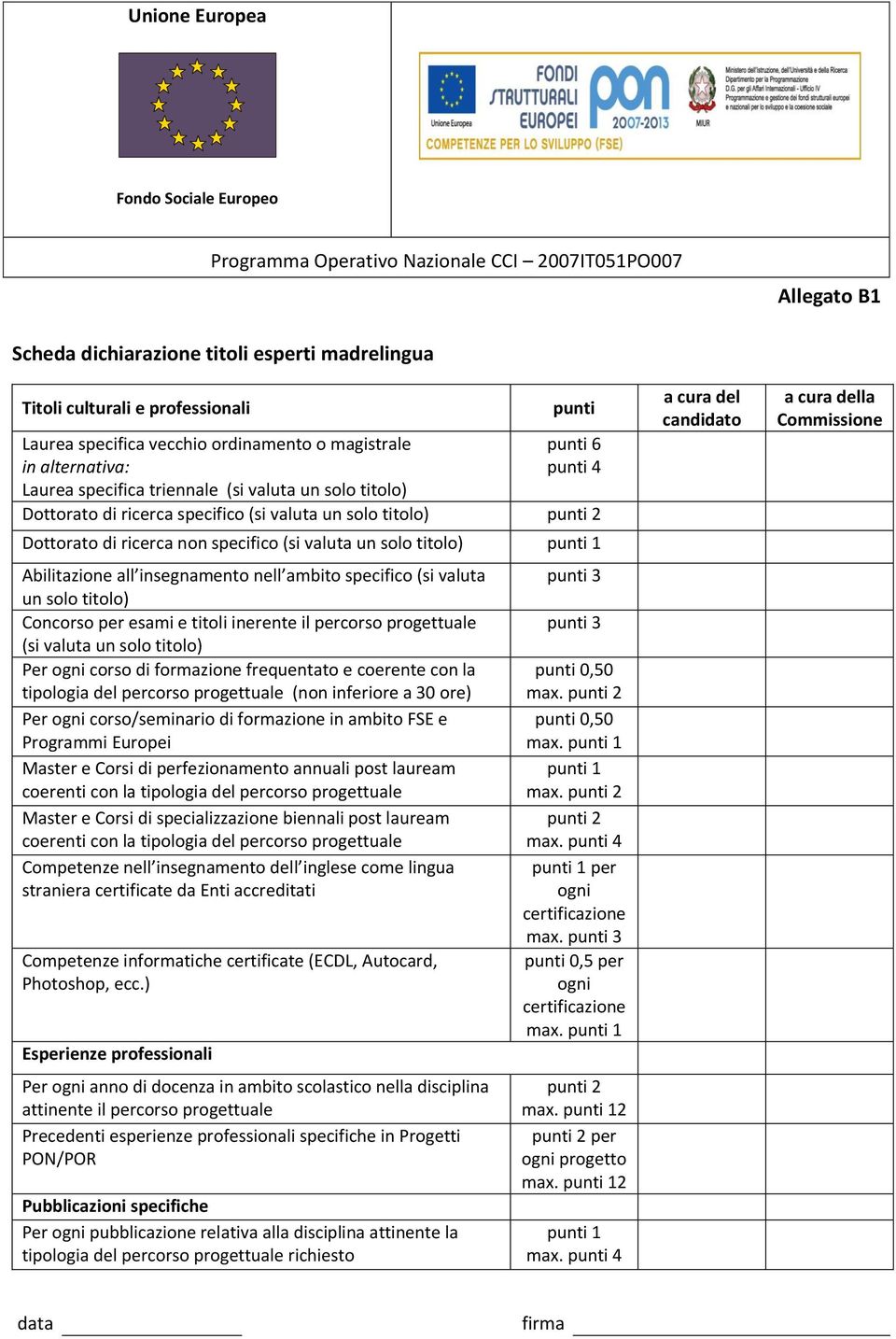 specifico (si valuta un solo titolo) Concorso per esami e titoli inerente il percorso progettuale (si valuta un solo titolo) Per ogni corso di formazione frequentato e coerente con la tipologia del