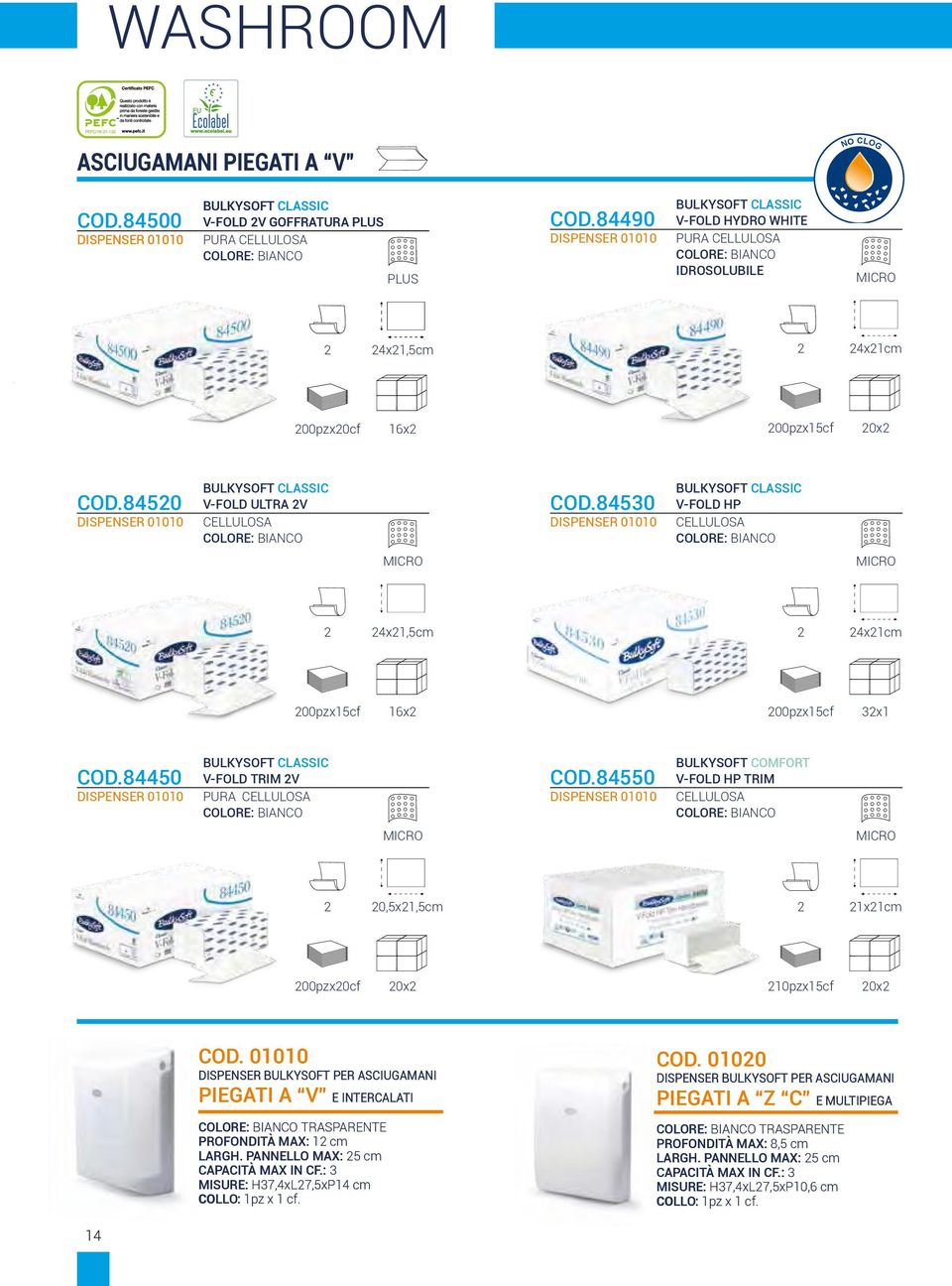 84530 DISPENSER 01010 BULKYSOFT CLASSIC V-FOLD HP CELLULOSA 4x1,5cm 4x1cm 00pzx15cf 16x 00pzx15cf 3x1 COD.84450 DISPENSER 01010 BULKYSOFT CLASSIC V-FOLD TRIM V COD.