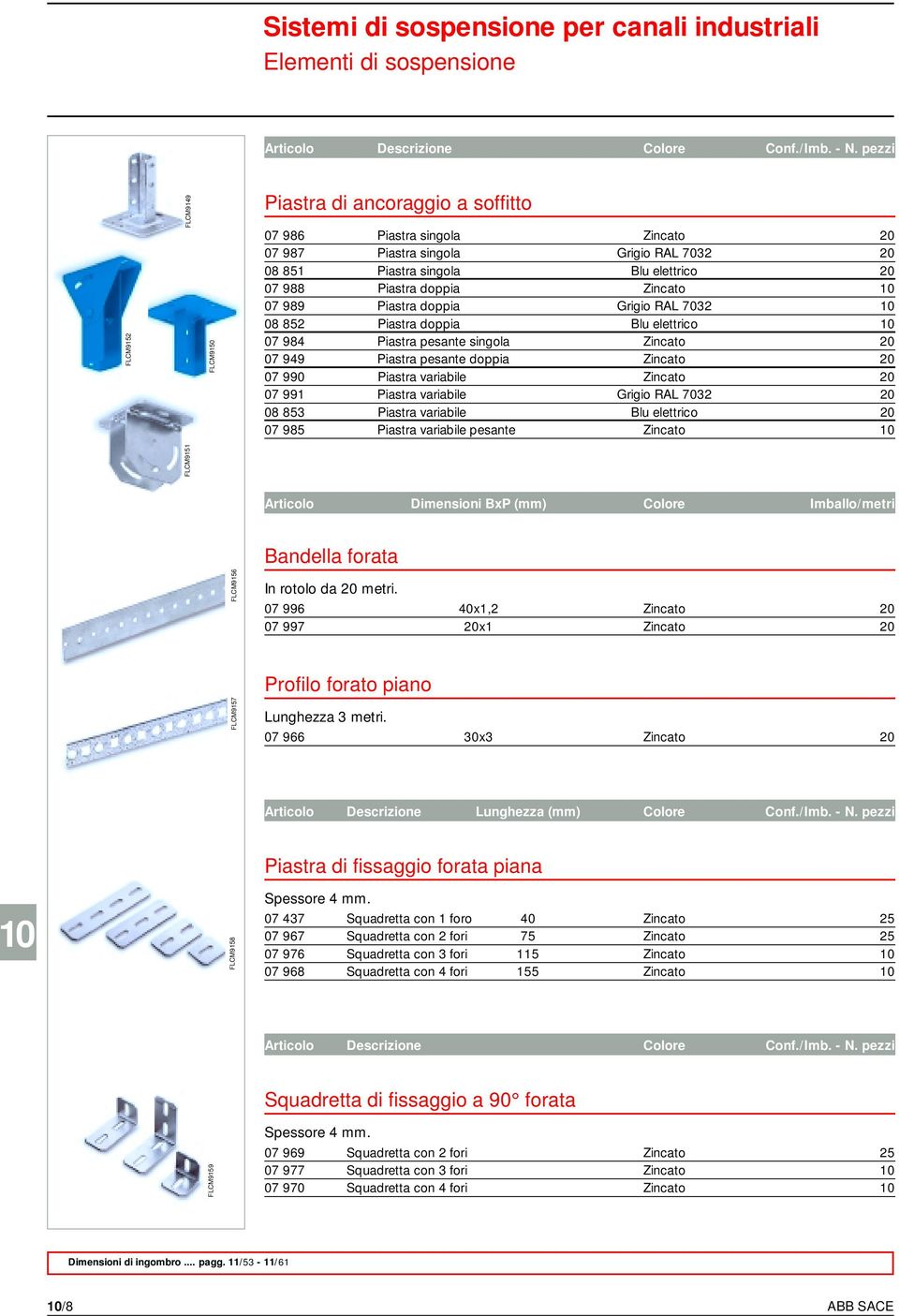 doppia Zincato 07 989 Piastra doppia Grigio RAL 7032 08 852 Piastra doppia Blu elettrico 07 984 Piastra pesante singola Zincato 20 07 949 Piastra pesante doppia Zincato 20 07 990 Piastra variabile