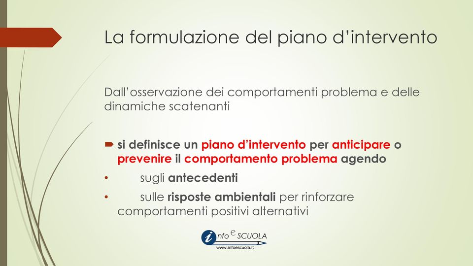 per anticipare o prevenire il comportamento problema agendo sugli