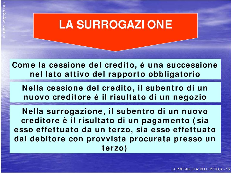 surrogazione, il subentro di un nuovo creditore è il risultato di un pagamento (sia esso effettuato da un