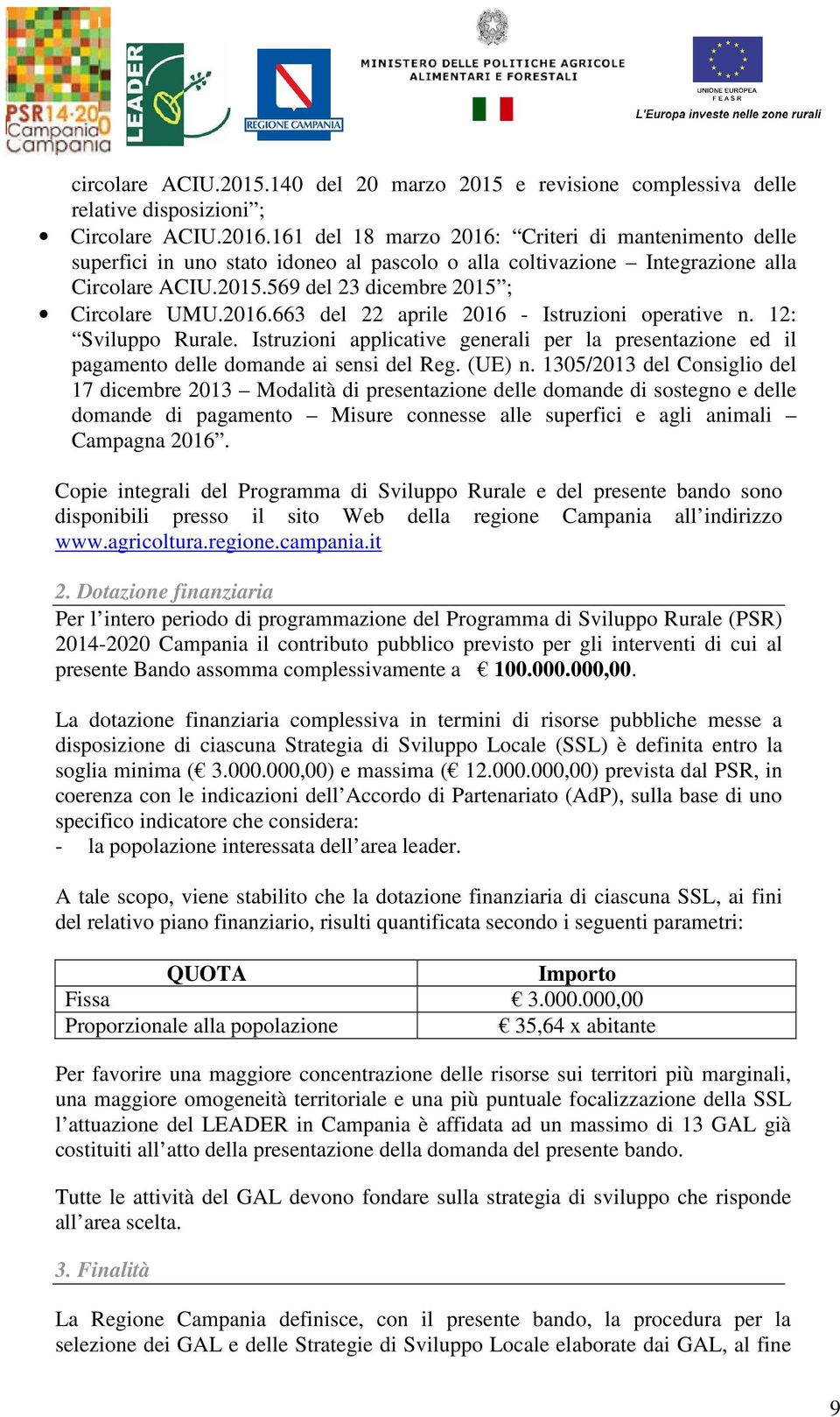 12: Sviluppo Rurale. Istruzioni applicative generali per la presentazione ed il pagamento delle domande ai sensi del Reg. (UE) n.