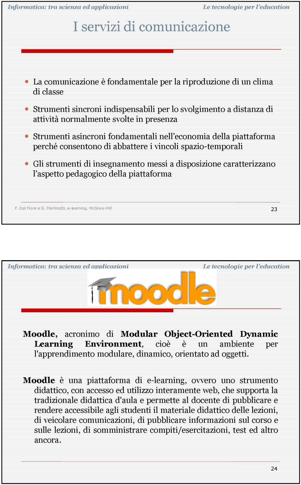 aspetto pedagogico della piattaforma 23 Moodle, acronimo di Modular Object-Oriented Dynamic Learning Environment, cioè è un ambiente per l'apprendimento modulare, dinamico, orientato ad oggetti.