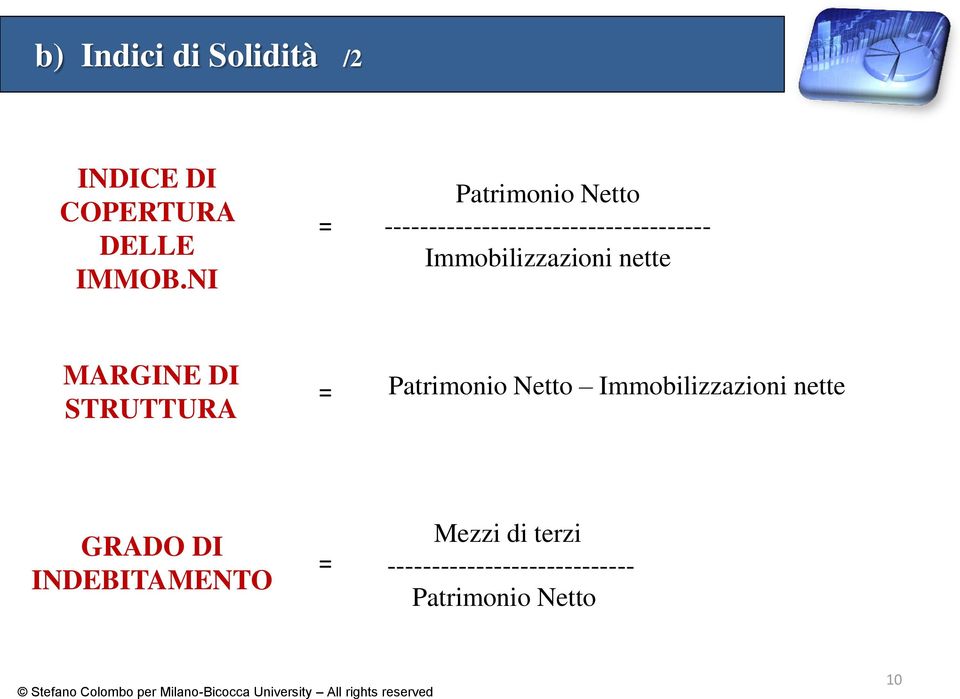 Immobilizzazioni nette MARGINE DI STRUTTURA Patrimonio Netto