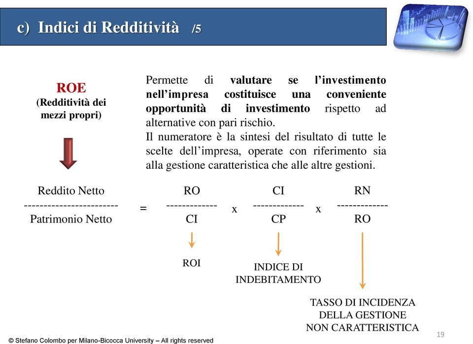 Il numeratore è la sintesi del risultato di tutte le scelte dell impresa, operate con riferimento sia alla gestione caratteristica che alle