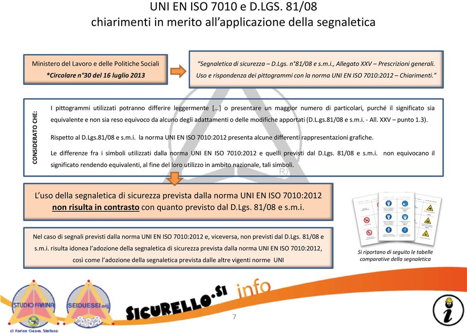 CONSIDERATO CHE: I pittogrammi utilizzati potranno differire leggermente [ ] o presentare un maggior numero di particolari, purché il significato sia equivalente e non sia reso equivoco da alcuno