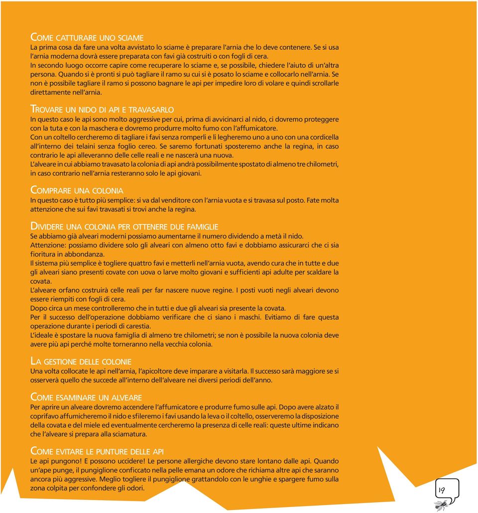 In secondo luogo occorre capire come recuperare lo sciame e, se possibile, chiedere l aiuto di un altra persona.