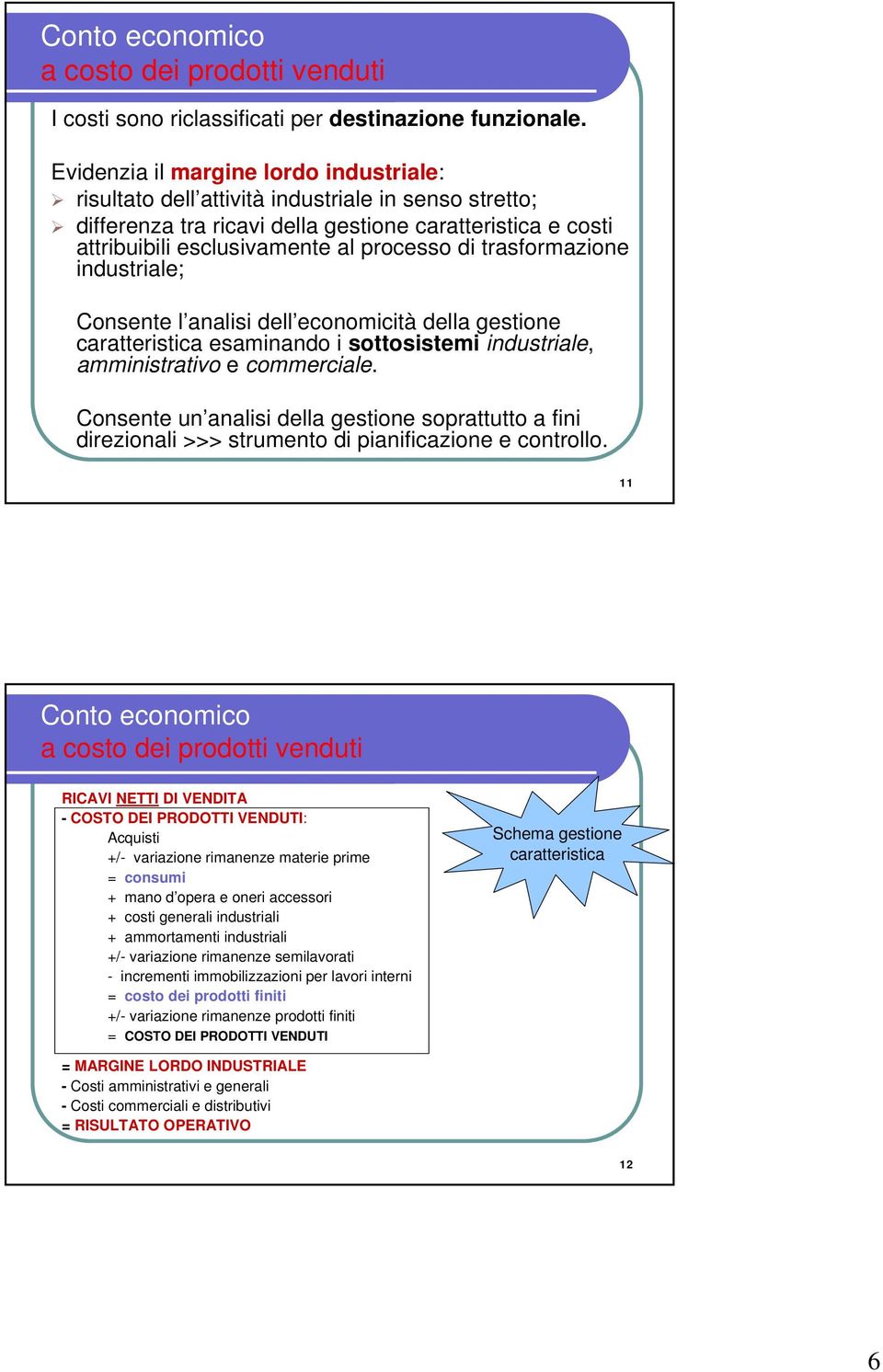 trasformazione industriale; Consente l analisi dell economicità della gestione caratteristica esaminando i sottosistemi industriale, amministrativo e commerciale.