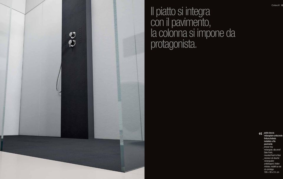 pavimento _ shower tray rectangular, slip-proof slate finish, mounted flush to floor _