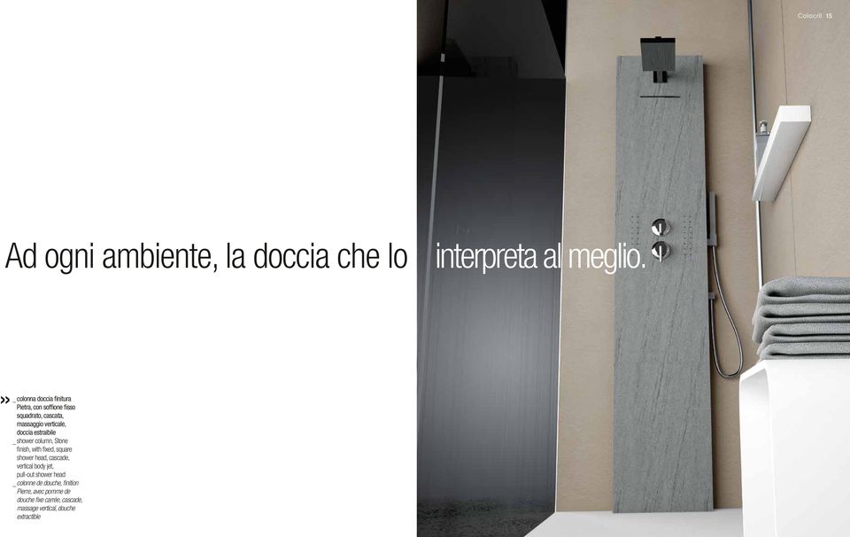 doccia estraibile _ shower column, stone finish, with fixed, square shower head, cascade, vertical