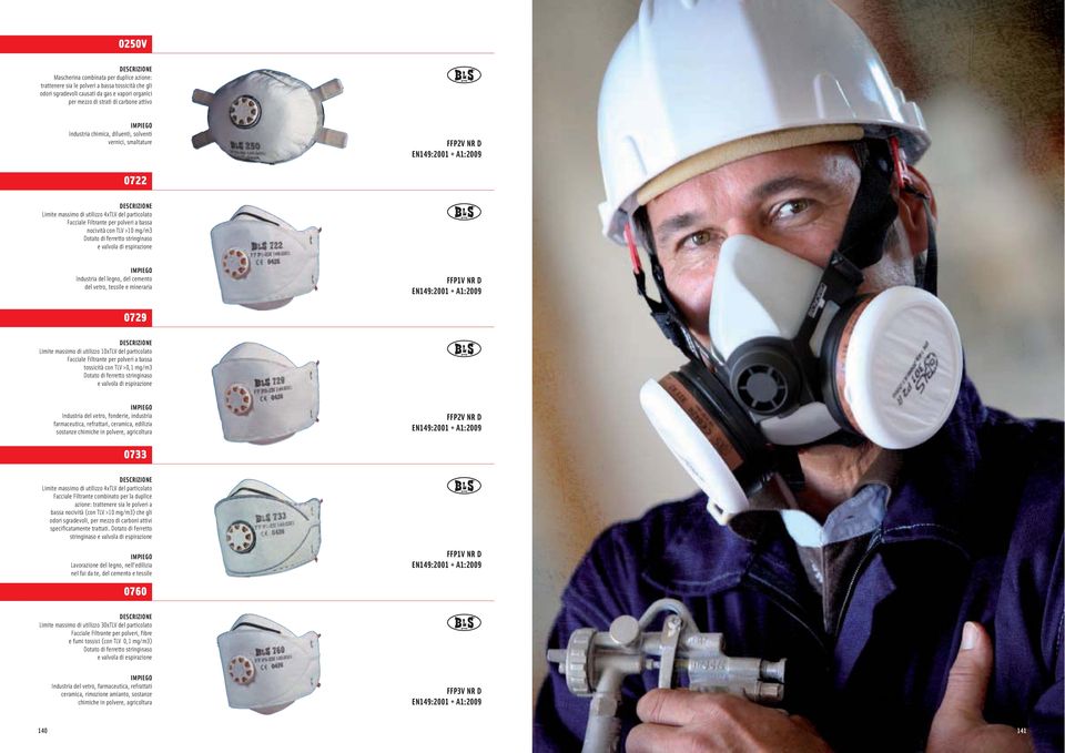 Facciale Filtrante per polveri a bassa tossicità con TLV >0,1 mg/m3 Industria del vetro, fonderie, industria farmaceutica, refrattari, ceramica, edilizia sostanze chimiche in polvere, agricoltura