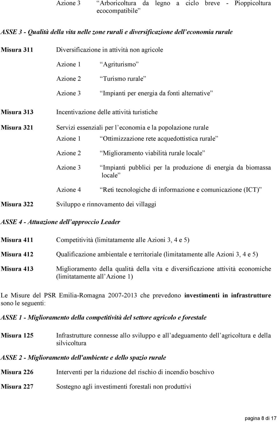 per l economia e la popolazione rurale Azione 1 Ottimizzazione rete acquedottistica rurale Azione 2 Azione 3 Azione 4 Miglioramento viabilità rurale locale Impianti pubblici per la produzione di