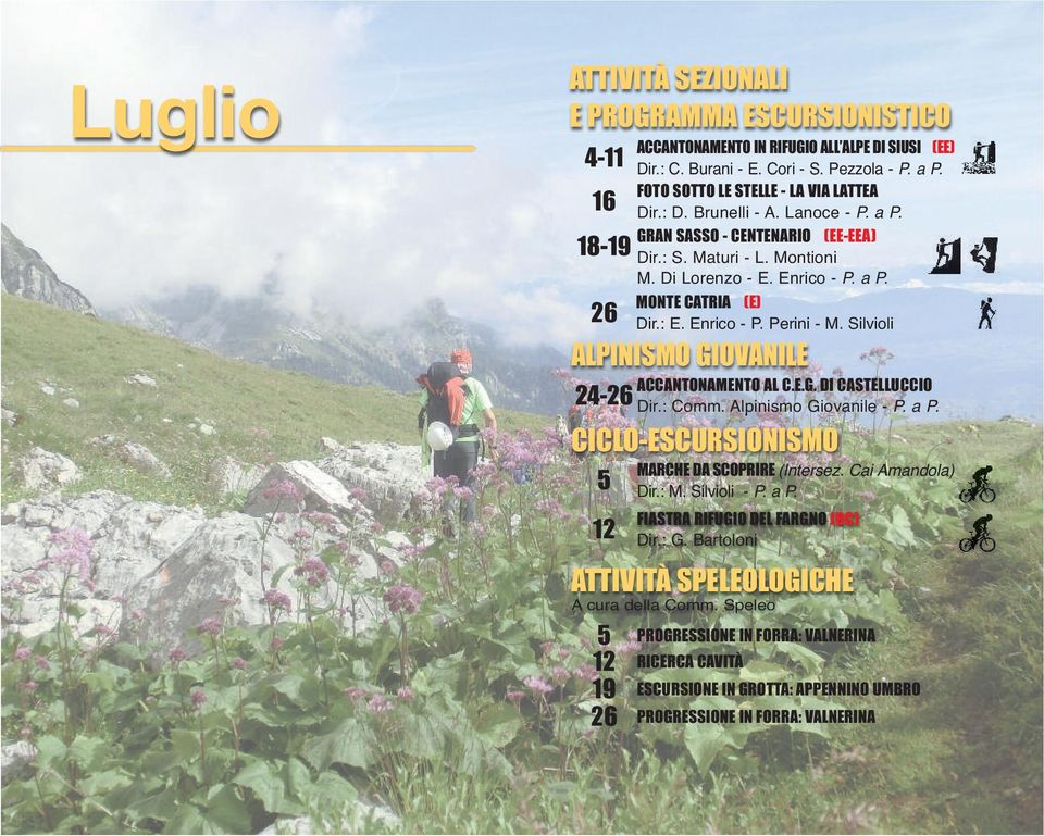 Silvioli 26 24-26 ACCANTONAMENTO AL C.E.G. DI CASTELLUCCIO Dir.: Comm. Alpinismo Giovanile - P. a P. CICLO-ESCURSIONISMO 5 12 MARCHE DA SCOPRIRE (Intersez.