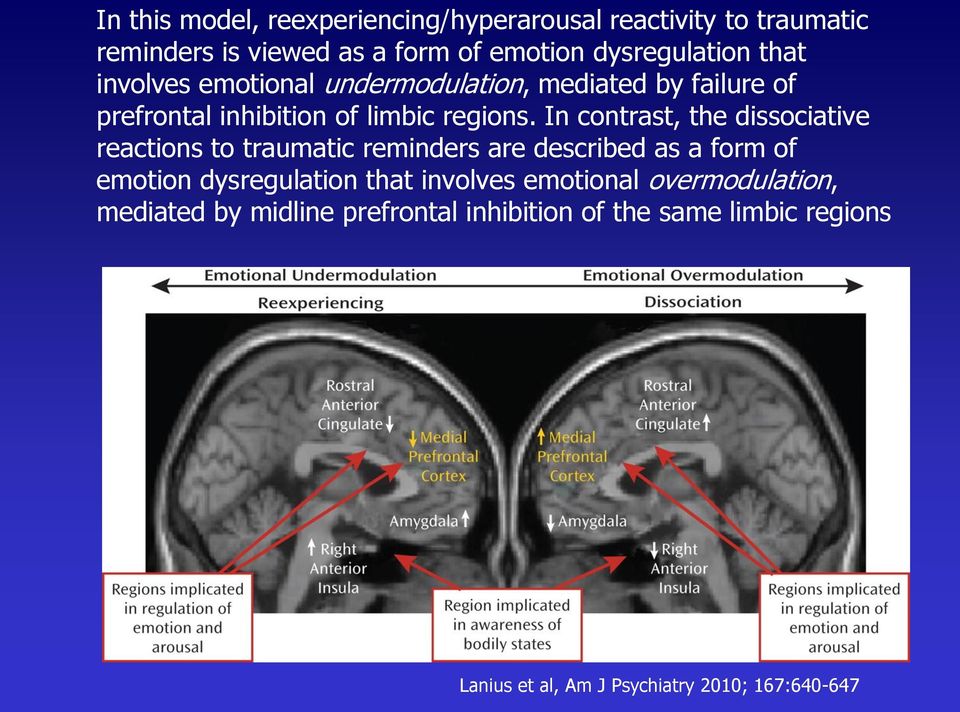 In contrast, the dissociative reactions to traumatic reminders are described as a form of emotion dysregulation that