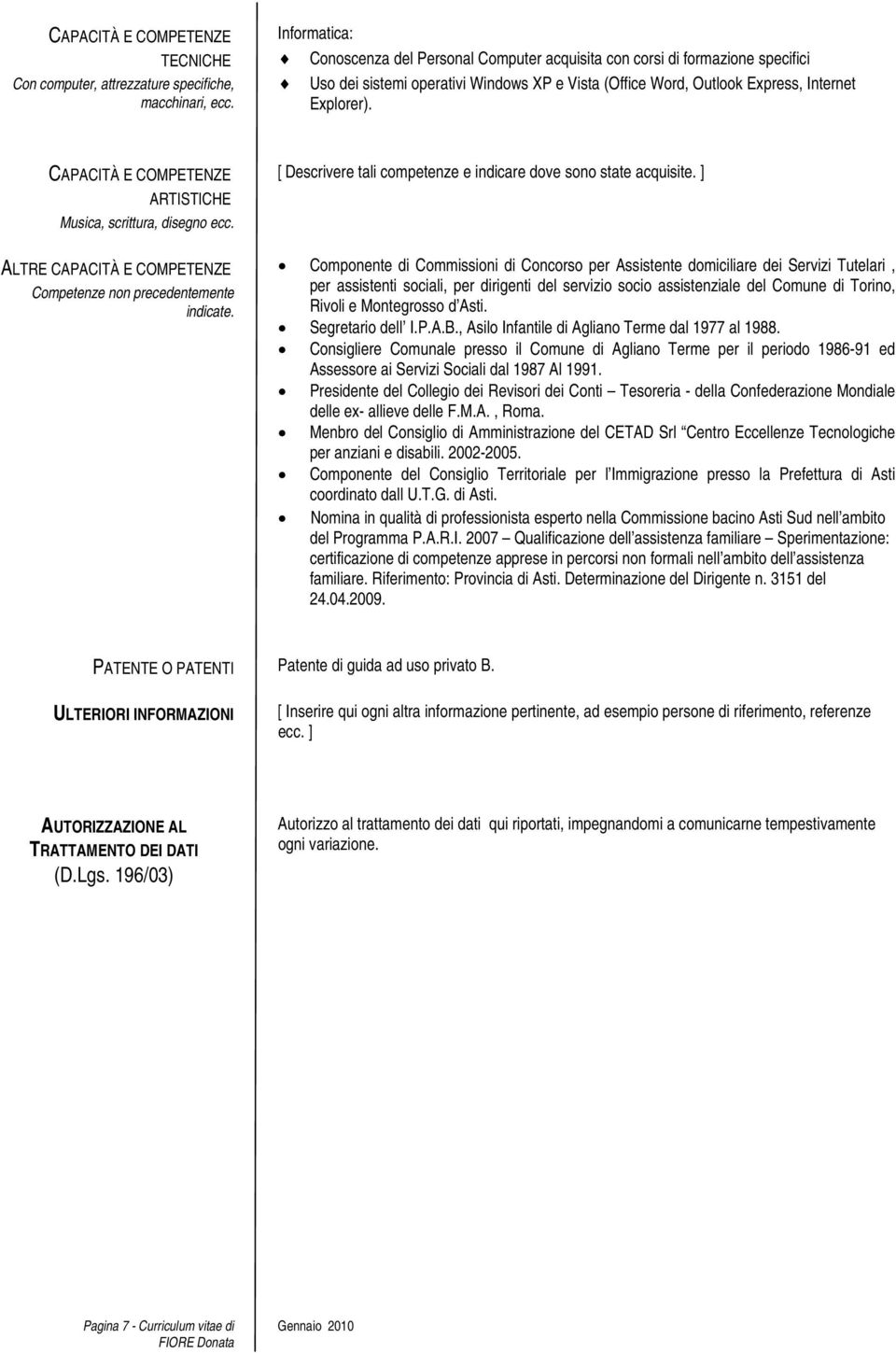 CAPACITÀ E COMPETENZE ARTISTICHE Musica, scrittura, disegno ecc. [ Descrivere tali competenze e indicare dove sono state acquisite.